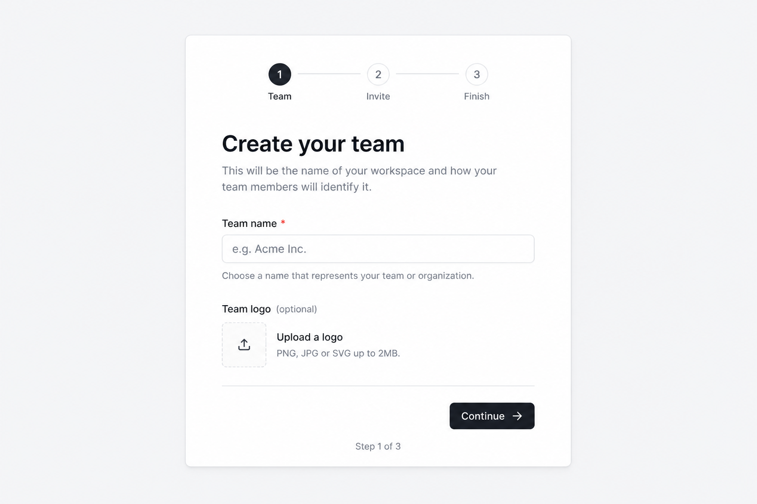 Electrik onboarding wizard to create a team